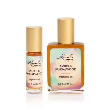 Kuumba Made Amber and Sandalwood Fragrance Oil Gift Set Two Bottles Dram Roll On and Half Oz Refill