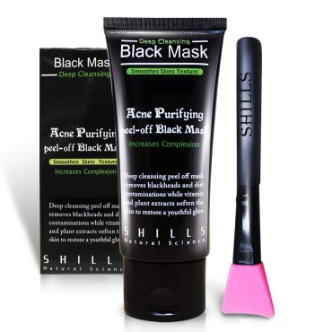 SHILLS Black Mask, Peel Off Mask, Blackhead Remover Mask, Charcoal Mask, Blackhead Peel Off Mask and Brush Kit