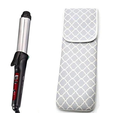 ALLENLIFE Women's Heat Resistant Neoprene Curling Iron Holder Flat Iron Curling Wand Travel Storage Cover Case Bag Pouch -Water-Resistant (Grey Chervon)