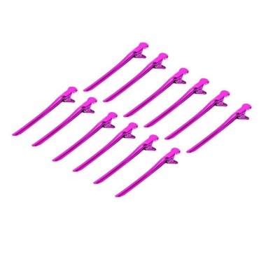 12Pcs Sectioning Clip Barrette Metal Duckbill Clip Hair Grip Clamps Salon Barber Hairdressing Styling Tools, Rose Red