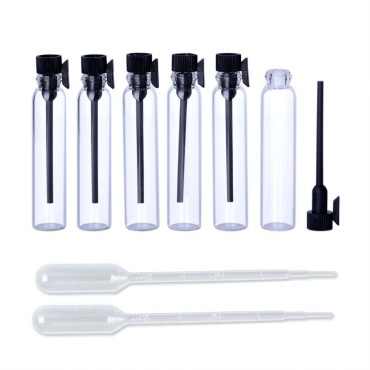 Enslz 100PCS Perfume Samples Mini Bottles With Black Lid Empty Glass Vials Dropper Bottle for Travel and Party (2ml)