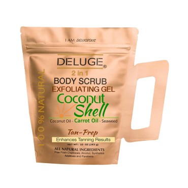 Deluge Coconut Shell Scrub for Cellulite and Stretch Marks, Body Exfoliant and Hydrating Cellulite Treatment with Shea Butter, Coconut Oil and Dead Sea Salt Firms, Tones and Moisturizes Skin (10 oz)