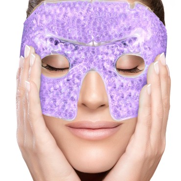 PerfeCore Eye Mask Get Rid of Puffy Eyes Migraine Relief, Sleeping, Travel Therapeutic Hot Cold Compress Pack With Cover Gel Beads, Spa Therapy Wrap for Sinus Pressure Face Puffiness Headaches Purple