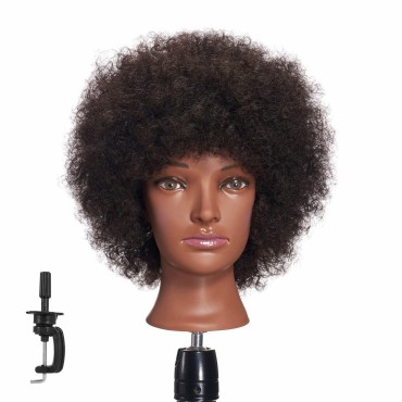 Hairginkgo 100% Human Hair Mannequin Head Hairdresser Training Head Manikin Cosmetology Doll Head (92092B0210) 