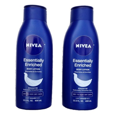 Nivea Body Lotion - Essentially Enriched - With Almond Oil - Net Wt. 13.5 FL OZ (400 mL) Per Bottle - Pack of 2 Bottles