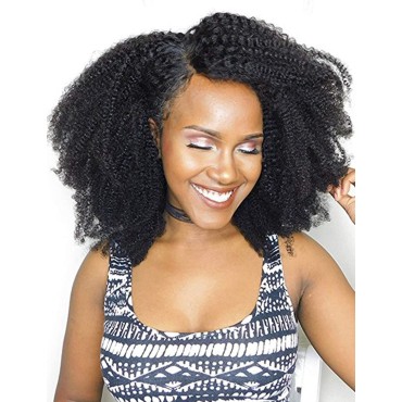 Luwigs Afro Kinky Curly 4B 4C Clip in Hair Extensions 14 Inch 7Pcs/Set Brazilian Virgin Human Hair Natural Color Clip Ins for African American Black Women
