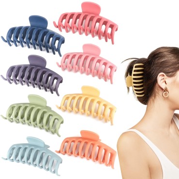 Beauty.H.C 4.3 Inch Large Hair Claw Clips for Thin Thick Curly Hair Big Matte Hairclips Banana Strong Hold Jaw Clip Fashion Hair Accessories for Women and Girls (Nonslip, 8PCS)