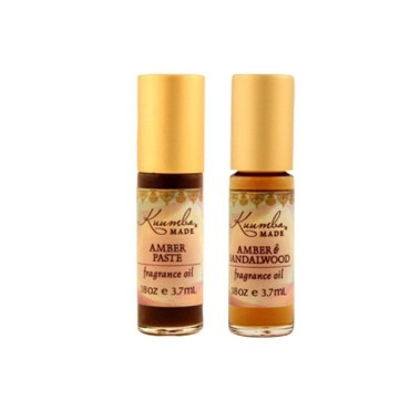 Kuumba Made Amber Paste oil & Amber and Sandalwood oil Set, Two 1/8oz easy to use roll on application bottles (Two - 1/8 oz)