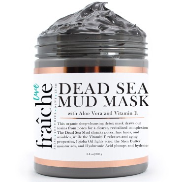 Live Fraiche Organic Dead Sea Mud Mask Facial & Body Cleanser- 8.8oz -Fight breakouts acne blackheads & Reduce Pores/Lines/Wrinkles - pure & natural to tighten & tone see clearer brighter younger skin