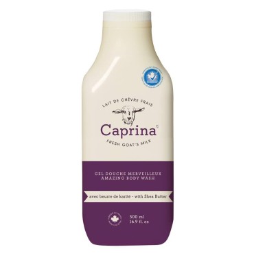 Caprina by Canus Amazing Body Wash, Shea Butter, 16.9 oz, With Fresh Canadian Goat Milk, Gentle Soap, Moisturizing, Vitamin A, B2, B3, & More, 16.9 Fl oz