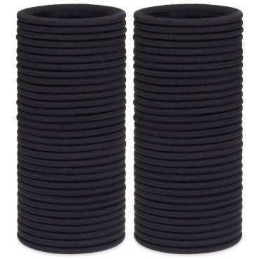 H&S Hair Ties for Women - 100pcs x 4mm - Non-Metal Black Bands for All Hair Types - Elastic & Seamless Ponytail Holders also for Men