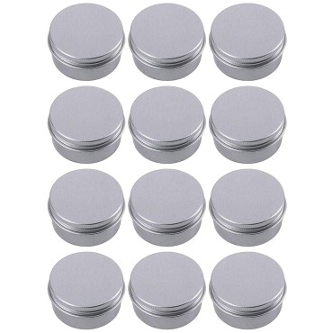 Hulless 0.5 Ounce Aluminum Tin Jar Refillable Containers 15 ml Aluminum Screw Lid Round Tin Container Bottle for Cosmetic,Lip Balm, Cream, 12 Pack.