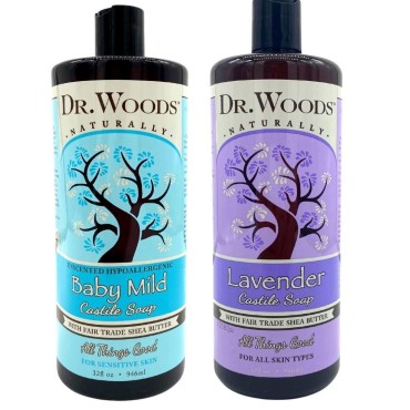 Dr. Woods Baby Mild & Lavender Castile Soap, Body Wash with Organic Shea Butter Variety 2 Pack