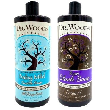 Dr. Woods Black Soap and Baby Mild Castile Soap, Body Wash with Organic Shea Butter Variety 2 Pack