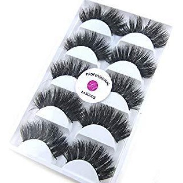 3D Real Mink False Eyelashes LASGOOS 100% Siberian Mink Fur Luxurious Soft Cross Thick Very Long Wedding Party 5 Pairs 20mm Fake Eye Lashes K02 (1 Pack-5 Pairs)