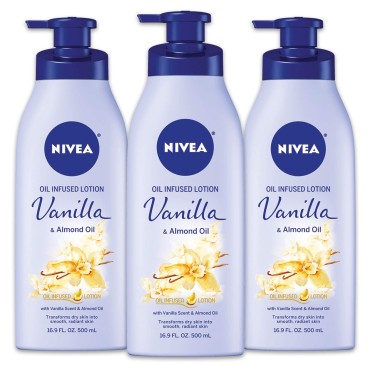 NIVEA Vanilla and Almond Oil Infused Body Lotion, 50.7 Fl Oz, Pack of 3
