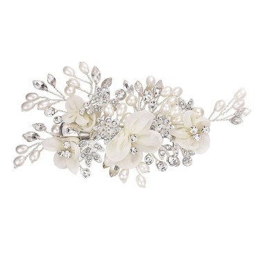 Frcolor Bridal Flower Side Hair Clips Pearl Bridal Hair Pin Headpiece Headwear Wedding Accessories (White)