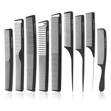 CestoMen 9pcs Black Carbon Fiber Hair Combs Set, Anti Static Heat Resistant Hair Cutting Comb Salon Styling Hairdressing Carbon Combs Kit Professional Fine and Wide Tooth Rat Tail Comb for All Hair Types