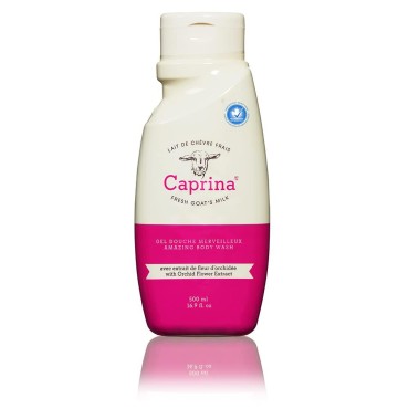 Caprina by Canus Amazing Body Wash, Orchid Oil, With Fresh Canadian Goat Milk, Gentle Soap, Moisturizing, Vitamin A, B2, B3, & More, 16.9 Fl Oz