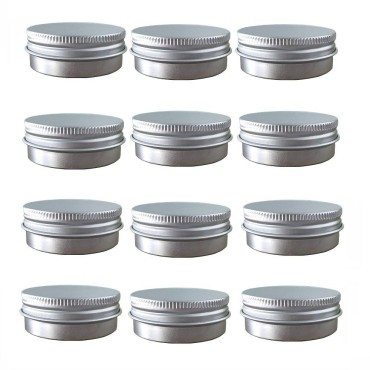 Screw Top Aluminum Tin Jars Cosmetic Sample Metal Containers, Round Pot for Candle, Lip Balm, Salve, Make Up, Eye Shadow, Powder (12 Pack, 1 OZ/30ml)