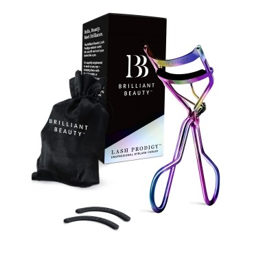Brilliant Beauty Eyelash Curler with Satin Bag & Refill Pads - Award Winning Eye Lash Curlers for Dramatically Curled Eyelashes & Lash Lift in Seconds (Prism)