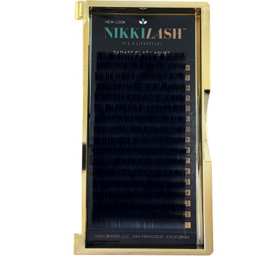NIKKILASH BADASS FLAT LASHES - Ellipse Flat D-Curl Eyelash Extensions | 16-Rows Deep Rich True Black Flat Lashes - Thickness: 0.15mm - Length: 11mm
