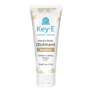 Carlson - Key-E Hand and Body Ointment, For Dry & Rough Skin, Avocado + Coconut Oil + Beeswax + Vitamin E, Unscented, 4 oz