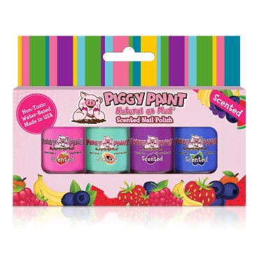 Piggy Paint | 100% Non-Toxic Girls Nail Polish | Safe, Cruelty-free, Vegan, & Scented for Kids | Scented Fruit Fairy (4 Pack Kit)