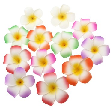 Frcolor 12 Pieces 3.5 Inch Hawaiian Plumeria Flower Hair Clip Foam Women Ladies Hair Accessory for Beach Party Wedding Event Decoration (White Purple Green Rose Red Red Orange)