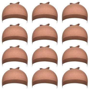 EBOOT 12 Pack Nylon Wig Caps for Women and Men (Light Brown)