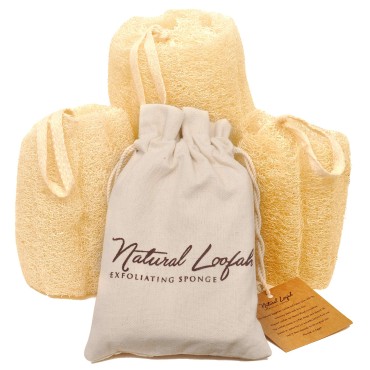 Egyptian Natural Loofah Sponge Exfoliating Body Scrubber - Our Bath Loofahs Provide a Refreshingly Deep Clean to Your Face & Body - These Luffa Sponges Are Skin-Friendly & Vegan - 6 x 6 Inches, 3 Pack