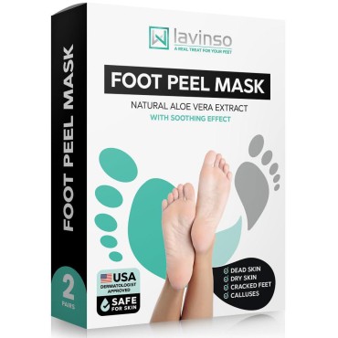 Lavinso Foot Peel Mask for Dry Cracked Feet - 2 Pack Dead Skin Remover and Callus - Exfoliating Peeling Soft Baby Feet, Original Scent