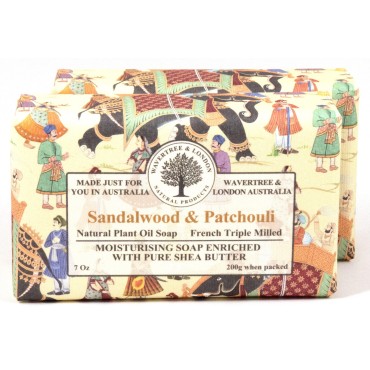 Wavertree & London Natural Plant Oil French Triple Milled Moisturizing Soap with Pure Shea Butter 7 oz each Sandalwood & Patchouli (2-Pack)