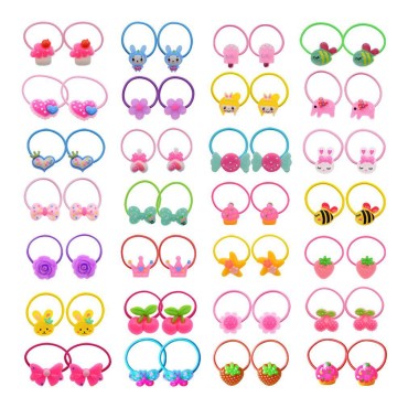 50 Pcs (25 Pairs) Cartoon Elastic Hair Ties Little...