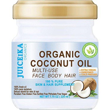 100% PURE ORGANIC COCONUT OIL. EXTRA VIRGIN/UNREFINED COLD PRESSED. 100% Pure Moisture for Face, Skin, Body, Hair, Nail Care 7.75 OZ (225 ml)