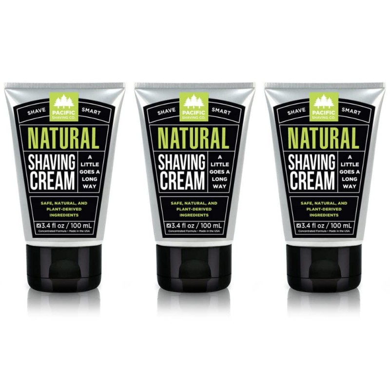 Pacific Shaving Company Natural Shaving Cream - Shea Butter + Vitamin E Shave Cream for Hydrated Sensitive Skin - Clean Formula for Smooth, Anti-Redness + Irritation-Free Shave Cream (3.4 Oz, 3 Pack)