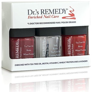 Dr’s Remedy 3 Pack Nail Polish, TOTAL Two-in-One Glaze/BALANCE Brick Red/REMEDY Red - All Natural Enriched Nail Strengthener Non Toxic and Organic