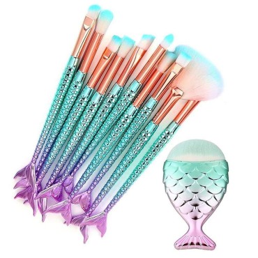 Makeup Brushes Set 11pcs 3D Mermaid Makeup Brush C...