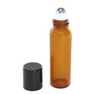 HS HEALTHY SOLUTIONS GLASSWARE 72 Amber Glass 5 ml Roll-On Glass Bottles with 72 Stainless Steel Roller Roll On Balls - Refillable Aromatherapy Essential Oil Roll On (72)