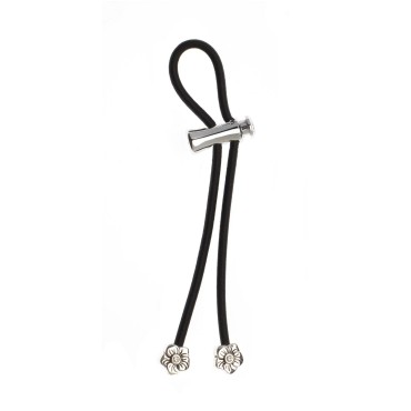 Pulleez Sliding Ponytail Holders Elastic Hair Tie Bracelet - Metal with Crystal (Flower with Crystal - Silver)