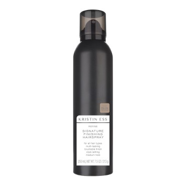 Kristin Ess Hair Refine Signature Finishing Hairspray for Hair Styling - Flexible Hold, Brushable Texture, Style Support for Straight, Textured, Wavy or Curly hair, Vegan, 7.5 oz