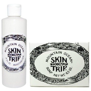 Mountain Ocean Skin Trip Moisturizer and Skin Trip Soap (Coconut) Bundle with Aloe Vera, 8 oz. and 4.5 oz.