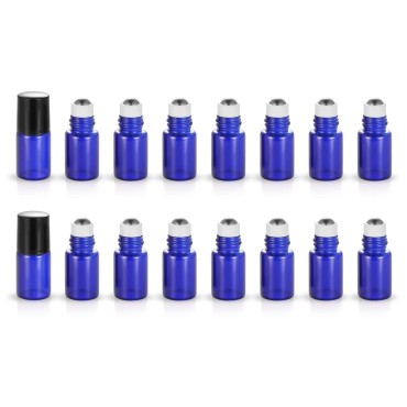 ZbFwmx 20 Pack Set 2ML(5/8 Dram) Micro Mini Glass Roll-on Glass Bottles with Metal Roller Balls - Refillable Slim Sample Vial Aromatherapy Essential Oil Roll On(2ML Blue)