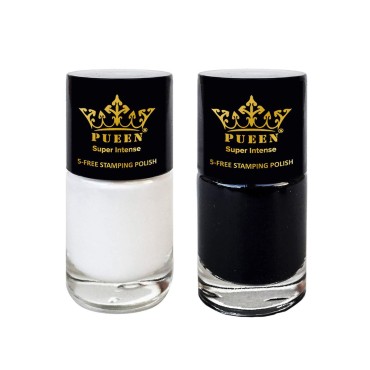 PUEEN Must Have Stamping Polish Collection Set Big 5-Free Formula Nail Color Lacquer (805 - Black Jack + 806 - Pure White) - BH000872