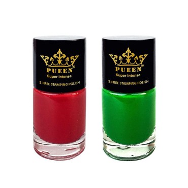 PUEEN Super Intense Nail Art Stamping Polish Happy Holiday Color Collection - (816 - So Red + 815 - Amazon Moss) 12ml each - BH000873