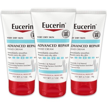 Eucerin Advanced Repair Hand Cream - Fragrance Free, Hand Lotion for Very Dry Skin - 2.7 Ounce (Pack of 3)