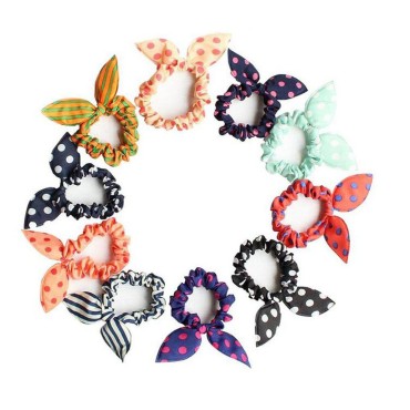 10PCS Rabbit Ear Hair Bands Bow Ties Ponytail Hold...