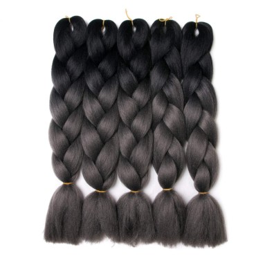 Lady Corner Ombre Braiding Hair 24inch Jumbo Braids High Temperature Fiber Synthetic Hair Extension 5pcs/Lot 100g/pc for Twist Braiding Hair (24inch(Pack of 5), Black-Silver grey)