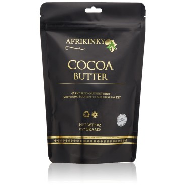 AFRIKINKY Unrefined Pure Raw Grade A Cocoa Butter 8oz - Skin Nourishing, Moisturizing & Healing For Dry Skin -For Skin Care, Hair Care & DIY Recipes (Ghana) Premium, Virgin Butter