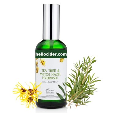 Tea Tree Witch Hazel FACE Toner - Organic Hydrosol, Astringent Facial Spray - Reduce Blemish, Prevent Acnes, Restore pH, Tone. All Skin Type.USA Small Business-Hello Cider